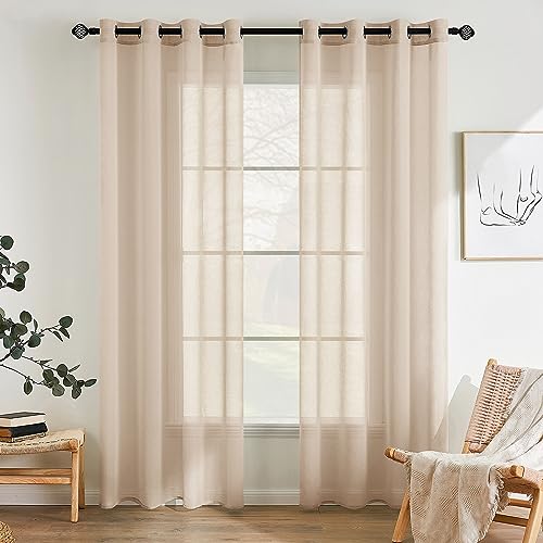 EMEMA 2er Set Sheer Voile Vorhang mit Ösen Transparente Gardine aus Voile Polyester Ösenschal Transparent Wohnzimmer Luftig Dekoschal für Schlafzimmer 140 X 235 cm (B x H) Beige von EMEMA