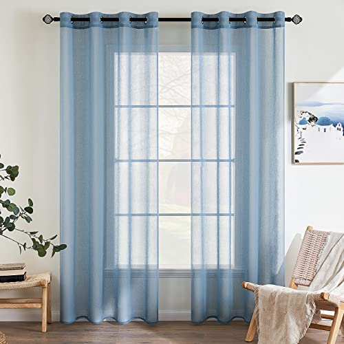 EMEMA 2er Set Sheer Voile Vorhang mit Ösen Transparente Gardine aus Voile Polyester Ösenschal Transparent Wohnzimmer Luftig Dekoschal für Schlafzimmer 140 X 235 cm (B x H) Staubiges Blau von EMEMA