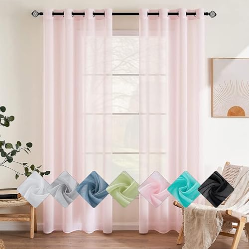 EMEMA 2er Set Sheer Voile Vorhang mit Ösen Transparente Gardine aus Voile Polyester Ösenschal Transparent Wohnzimmer Luftig Dekoschal für Schlafzimmer 140 X 260 cm (B x H) Rosa von EMEMA