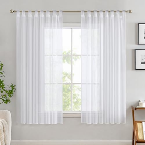 EMEMA Gardinen Transparent Vorhang Set Wohnzimmer Voile Schlaufenschal mit Bleibandabschluß 2er-Pack Wohnzimmer Luftig Dekoschal für Schlafzimmer 140 X 160 cm (B x H) Weiß von EMEMA