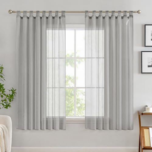 EMEMA Gardinen Transparent Vorhang Set Wohnzimmer Voile Schlaufenschal mit Bleibandabschluß 2er-Pack Wohnzimmer Luftig Dekoschal für Schlafzimmer 140 X 175 cm (B x H) Grau von EMEMA