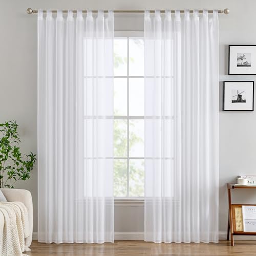 EMEMA Gardinen Transparent Vorhang Set Wohnzimmer Voile Schlaufenschal mit Bleibandabschluß 2er-Pack Wohnzimmer Luftig Dekoschal für Schlafzimmer 140 X 245 cm (B x H) Weiß von EMEMA