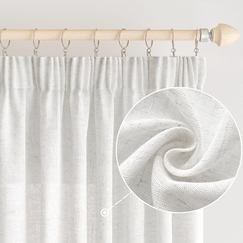 EMEMA Gardinen Vorhänge Leinenvorhang mit Kräuselband Voile Vorhang Leinenoptik Modern Halbtransparent für Wohnzimmer Dekoschal Küchengardinen Schlaufenschal Kinderzimmer Reines Weiß 140 x 145 cm von EMEMA