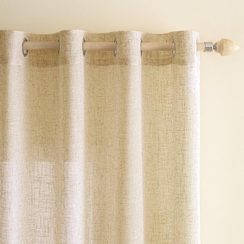 EMEMA Gardinen Vorhänge Leinenvorhang mit Ösen Voile Vorhang Leinenoptik Modern Halbtransparent für Wohnzimmer Dekoschal Kinderzimmer Schlaufenschal Küchengardinen 2er Set 140x137cm (BxH) Beige von EMEMA