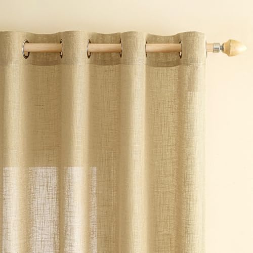 EMEMA Gardinen Vorhänge Leinenvorhang mit Ösen Voile Vorhang Leinenoptik Modern Halbtransparent für Wohnzimmer Dekoschal Kinderzimmer Schlaufenschal Küchengardinen 2er Set 140x145cm (BxH) Weizen von EMEMA