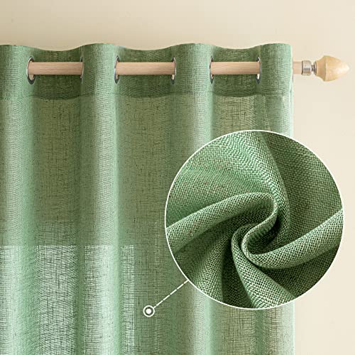 EMEMA Gardinen Vorhänge Leinenvorhang mit Ösen Voile Vorhang Leinenoptik Modern Halbtransparent für Wohnzimmer Dekoschal Kinderzimmer Schlaufenschal Küchengardinen 2er Set 140x160cm (BxH) Grün von EMEMA