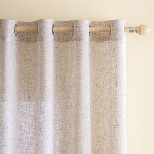 EMEMA Gardinen Vorhänge Leinenvorhang mit Ösen Voile Vorhang Leinenoptik Modern Halbtransparent für Wohnzimmer Dekoschal Kinderzimmer Schlaufenschal Küchengardinen 2er Set 140x280cm (BxH) Reines Weiß von EMEMA