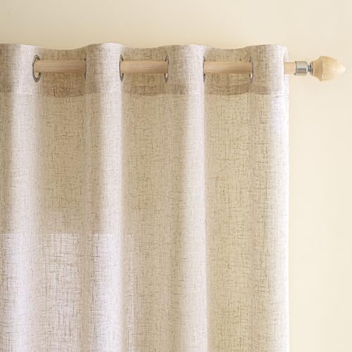 EMEMA Gardinen Vorhänge Leinenvorhang mit Ösen Voile Vorhang Leinenoptik Modern Halbtransparent für Wohnzimmer Dekoschal Kinderzimmer Schlaufenschal Küchengardinen 2er Set 140x300cm (BxH) Weiß von EMEMA