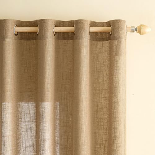 EMEMA Gardinen Vorhänge Leinenvorhang mit Ösen Voile Vorhang Leinenoptik Modern Halbtransparent für Wohnzimmer Dekoschal Kinderzimmer Schlaufenschal Küchengardinen 2er Set 140x245cm (BxH) Braun von EMEMA