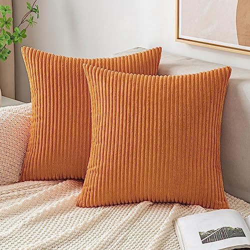 EMEMA Kissenbezug Herbst Kordsamt Zierkissenbezug Dekokissen Sofakissen 50x50 cm Kord Kissenhülle Dekorative Weiche Zierkissenbezüge Kissen für Sofa Sessel Zuhause Schlafzimmer Gebranntes Orange von EMEMA