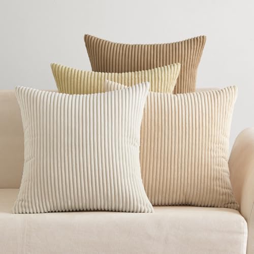 EMEMA Kissenbezug Kordsamt Zierkissenbezug 4er Set Dekokissen Sofakissen 40x40 cm Kord Kissenhülle Dekorative Weiche Zierkissenbezüge Kissen für Sofa Sessel Zuhause Schlafzimmer Beige Serie von EMEMA