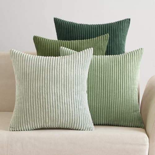 EMEMA Kissenbezug Kordsamt Zierkissenbezug 4er Set Dekokissen Sofakissen 45x45 cm Kord Kissenhülle Dekorative Weiche Zierkissenbezüge Kissen für Sofa Sessel Zuhause Schlafzimmer Salbeigrün Serie von EMEMA