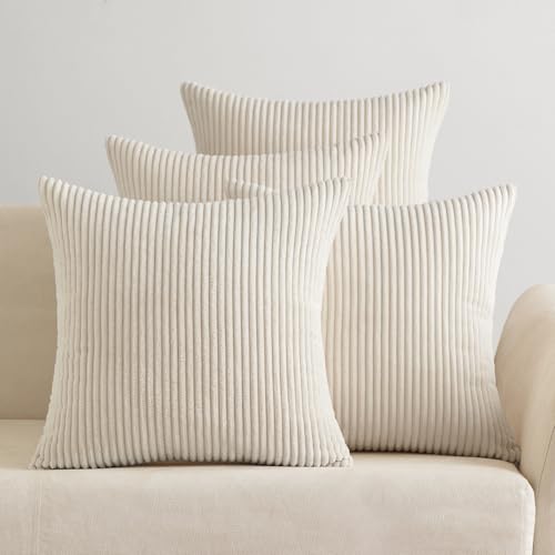 EMEMA Kissenbezug Kordsamt Zierkissenbezug 4er Set Dekokissen Sofakissen 50x50 cm Kord Kissenhülle Dekorative Weiche Zierkissenbezüge Kissen für Sofa Sessel Zuhause Schlafzimmer Creme von EMEMA