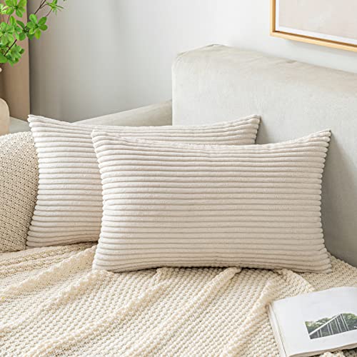 EMEMA Kissenbezug Kordsamt Zierkissenbezug Dekokissen Sofakissen 30x50 cm Kord Kissenhülle Dekorative Weiche Zierkissenbezüge Kissen für Sofa Sessel Zuhause Schlafzimmer Beige von EMEMA