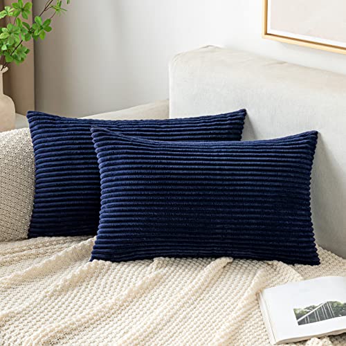 EMEMA Kissenbezug Kordsamt Zierkissenbezug Dekokissen Sofakissen 30x50 cm Kord Kissenhülle Dekorative Weiche Zierkissenbezüge Kissen für Sofa Sessel Zuhause Schlafzimmer Navy Blau von EMEMA