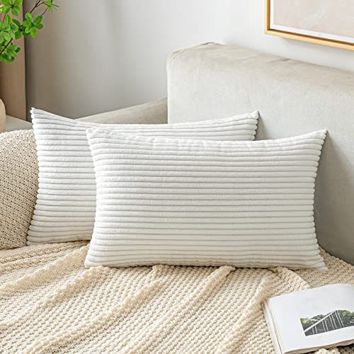 EMEMA Kissenbezug Kordsamt Zierkissenbezug Dekokissen Sofakissen 30x50 cm Kord Kissenhülle Dekorative Weiche Zierkissenbezüge Kissen für Sofa Sessel Zuhause Schlafzimmer Reines Weiß von EMEMA