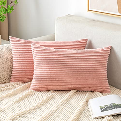 EMEMA Kissenbezug Kordsamt Zierkissenbezug Dekokissen Sofakissen 30x50 cm Kord Kissenhülle Dekorative Weiche Zierkissenbezüge Kissen für Sofa Sessel Zuhause Schlafzimmer Rosa von EMEMA