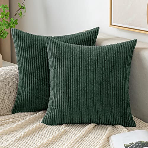 EMEMA Kissenbezug Kordsamt Zierkissenbezug Dekokissen Sofakissen 40x40 cm Kord Kissenhülle Dekorative Weiche Zierkissenbezüge Kissen für Sofa Sessel Zuhause Schlafzimmer Dunkelgrün von EMEMA