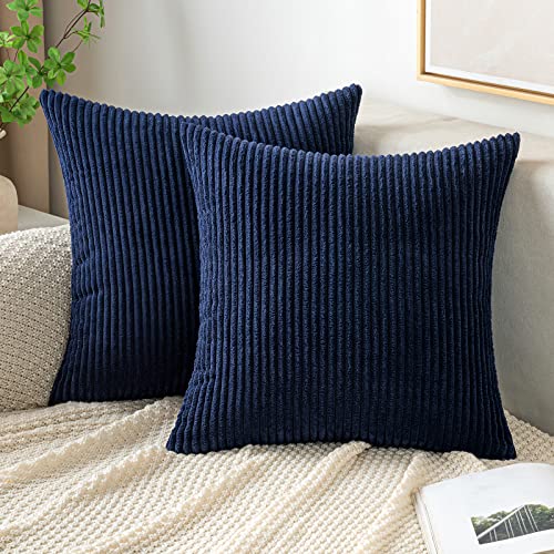 EMEMA Kissenbezug Kordsamt Zierkissenbezug Dekokissen Sofakissen 40x40 cm Kord Kissenhülle Dekorative Weiche Zierkissenbezüge Kissen für Sofa Sessel Zuhause Schlafzimmer Navy Blau von EMEMA