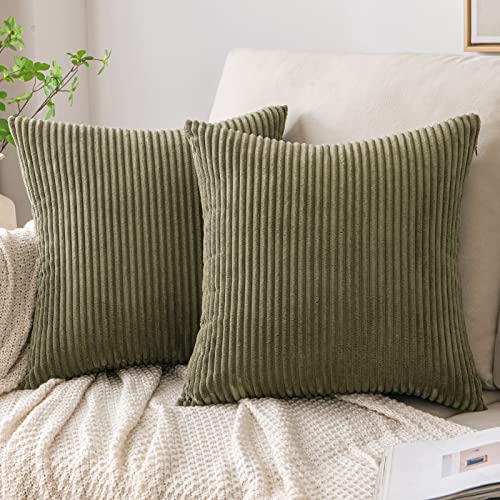 EMEMA Kissenbezug Kordsamt Zierkissenbezug Dekokissen Sofakissen 40x40 cm Kord Kissenhülle Dekorative Weiche Zierkissenbezüge Kissen für Sofa Sessel Zuhause Schlafzimmer Olivgrün von EMEMA