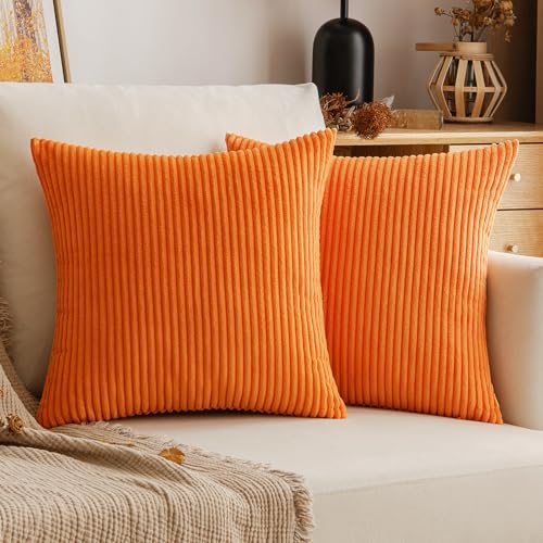 EMEMA Kissenbezug Herbst Kordsamt Zierkissenbezug Dekokissen Sofakissen 40x40 cm Kord Kissenhülle Dekorative Weiche Zierkissenbezüge Kissen für Sofa Sessel Zuhause Schlafzimmer Orange von EMEMA