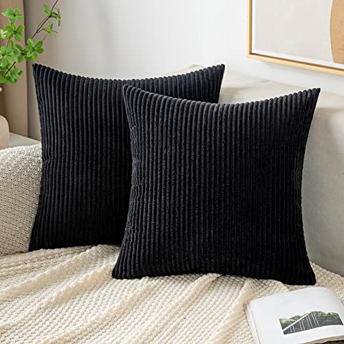 EMEMA Kissenbezug Kordsamt Zierkissenbezug Dekokissen Sofakissen 40x40 cm Kord Kissenhülle Dekorative Weiche Zierkissenbezüge Kissen für Sofa Sessel Zuhause Schlafzimmer Schwarz von EMEMA