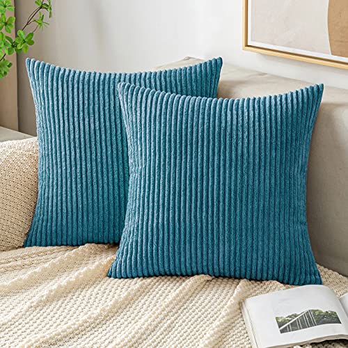 EMEMA Kissenbezug Kordsamt Zierkissenbezug Dekokissen Sofakissen 40x40 cm Kord Kissenhülle Dekorative Weiche Zierkissenbezüge Kissen für Sofa Sessel Zuhause Schlafzimmer Seeblau von EMEMA