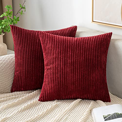 EMEMA Kissenbezug Kordsamt Zierkissenbezug Dekokissen Sofakissen 40x40 cm Kord Kissenhülle Dekorative Weiche Zierkissenbezüge Kissen für Sofa Sessel Zuhause Schlafzimmer WeinRot von EMEMA