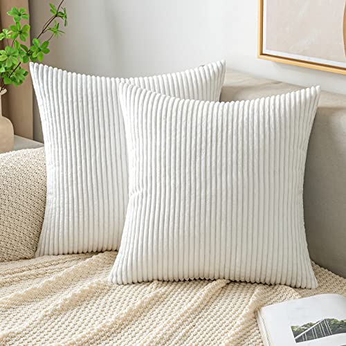 EMEMA Kissenbezug Kordsamt Zierkissenbezug Dekokissen Sofakissen 50x50 cm Kord Kissenhülle Dekorative Weiche Zierkissenbezüge Kissen für Sofa Sessel Zuhause Schlafzimmer Reines Weiß von EMEMA