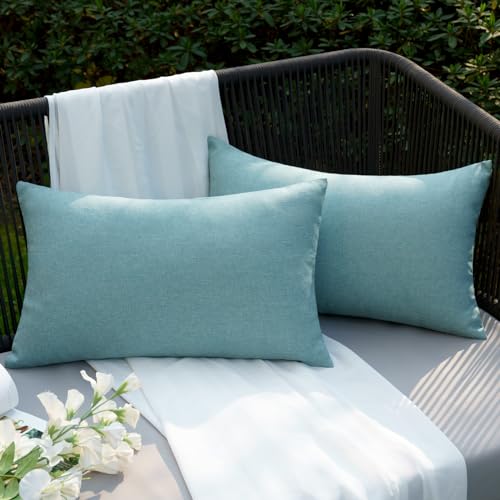 EMEMA Kissenbezug Outdoor Wasserdicht Sofakissen Wasserfest Dekokissen Kissenbezüge Dekorativ Kissen Kissenhülle aus Polyster für Garten Sofa Wohnzimmer Bett 2er Set 30x50 cm Cyan von EMEMA