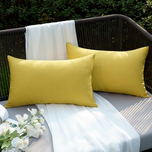 EMEMA Kissenbezug Outdoor Wasserdicht Sofakissen Wasserfest Dekokissen Kissenbezüge Dekorativ Kissen Kissenhülle aus Polyster für Garten Sofa Wohnzimmer Bett 2er Set 30x50 cm Gelb von EMEMA