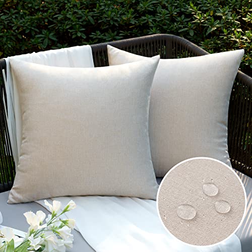 EMEMA Kissenbezug Outdoor Wasserdicht Sofakissen Wasserfest Dekokissen Kissenbezüge Dekorativ Kissen Kissenhülle aus Polyster für Garten Sofa Wohnzimmer Bett 2er Set 40x40 cm Beige von EMEMA