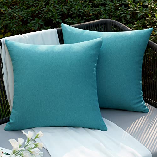 EMEMA Kissenbezug Outdoor Wasserdicht Sofakissen Wasserfest Dekokissen Kissenbezüge Dekorativ Kissen Kissenhülle aus Polyster für Garten Sofa Wohnzimmer Bett 2er Set 40x40 cm Pfauenblau von EMEMA