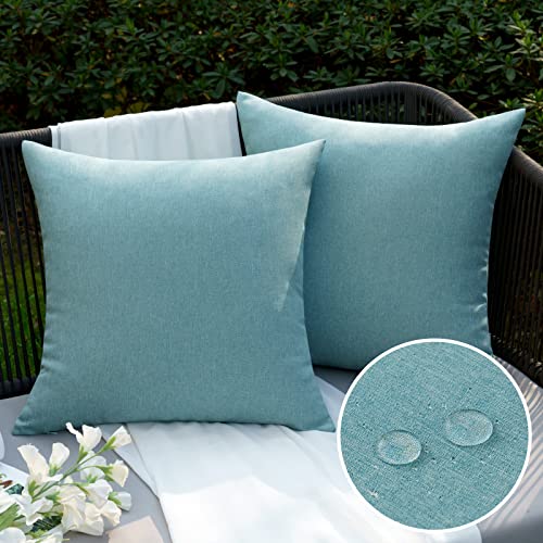 EMEMA Kissenbezug Outdoor Wasserdicht Sofakissen Wasserfest Dekokissen Kissenbezüge Dekorativ Kissen Kissenhülle aus Polyster für Garten Sofa Wohnzimmer Bett 2er Set 50x50 cm Cyan von EMEMA