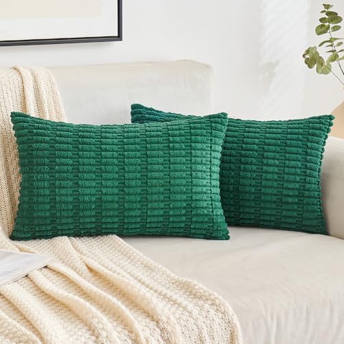 EMEMA Kordsamt Kissenbezüge Dekorative Sofakissen Moderne Kissenhüllen 30x50 cm Dekokissen Weicher Zierkissenbezug für Wohnzimmer Sofa Schlafzimmer 2er Set Dunkelgrün von EMEMA