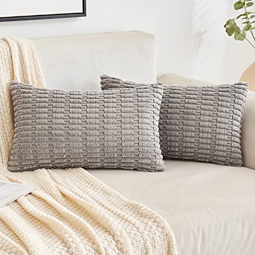 EMEMA Kordsamt Kissenbezüge Dekorative Sofakissen Moderne Kissenhüllen 30x50 cm Dekokissen Weicher Zierkissenbezug für Wohnzimmer Sofa Schlafzimmer 2er Set Hellgrau von EMEMA