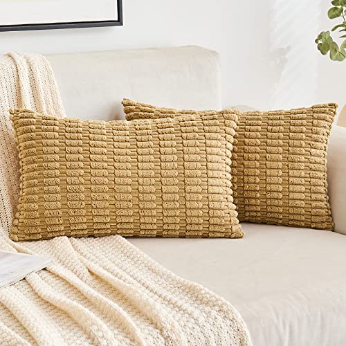 EMEMA Kordsamt Kissenbezüge Dekorative Sofakissen Moderne Kissenhüllen 30x50 cm Dekokissen Weicher Zierkissenbezug für Wohnzimmer Sofa Schlafzimmer 2er Set Kamel von EMEMA