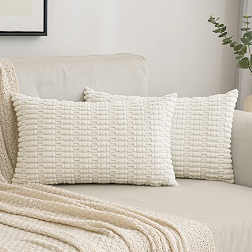 EMEMA Kordsamt Kissenbezüge Dekorative Sofakissen Moderne Kissenhüllen 30x50 cm Dekokissen Weicher Zierkissenbezug für Wohnzimmer Sofa Schlafzimmer 2er Set Reines Weiß von EMEMA