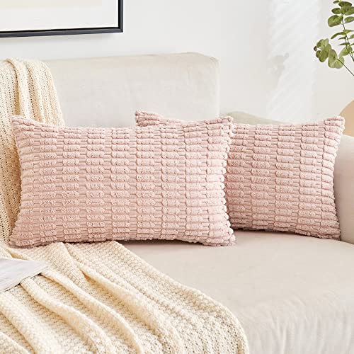 EMEMA Kordsamt Kissenbezüge Dekorative Sofakissen Moderne Kissenhüllen 30x50 cm Dekokissen Weicher Zierkissenbezug für Wohnzimmer Sofa Schlafzimmer 2er Set Rosa von EMEMA