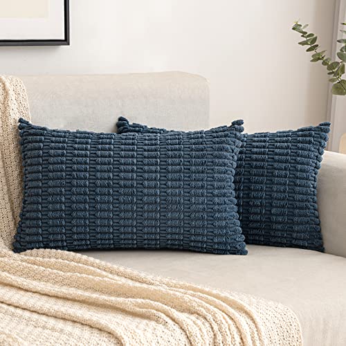 EMEMA Kordsamt Kissenbezüge Dekorative Sofakissen Moderne Kissenhüllen 30x50 cm Dekokissen Weicher Zierkissenbezug für Wohnzimmer Sofa Schlafzimmer 2er Set blau von EMEMA