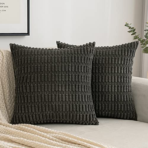 EMEMA Kordsamt Kissenbezüge Dekorative Sofakissen Moderne Kissenhüllen 40x40 cm Dekokissen Weicher Zierkissenbezug für Wohnzimmer Sofa Schlafzimmer 2er Set Dunkelgrau von EMEMA