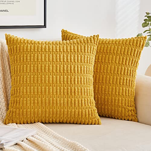 EMEMA Kordsamt Kissenbezüge Herbst Dekorative Sofakissen Moderne Kissenhüllen 40x40 cm Dekokissen Weicher Zierkissenbezug für Wohnzimmer Sofa Schlafzimmer 2er Set Gelb von EMEMA