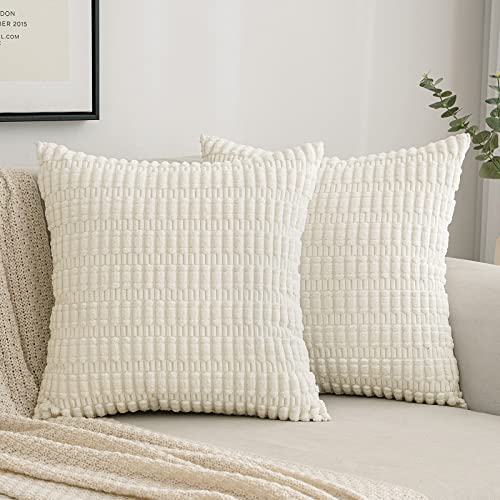 EMEMA Kordsamt Kissenbezüge Dekorative Sofakissen Moderne Kissenhüllen 40x40 cm Dekokissen Weicher Zierkissenbezug für Wohnzimmer Sofa Schlafzimmer 2er Set Reines Weiß von EMEMA