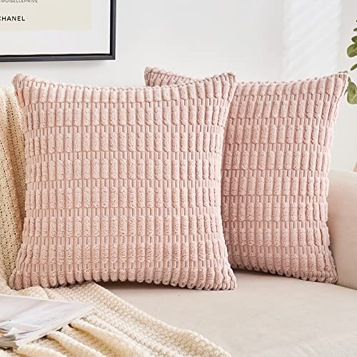 EMEMA Kordsamt Kissenbezüge Dekorative Sofakissen Moderne Kissenhüllen 45x45 cm Dekokissen Weicher Zierkissenbezug für Wohnzimmer Sofa Schlafzimmer 2er Set Rosa von EMEMA