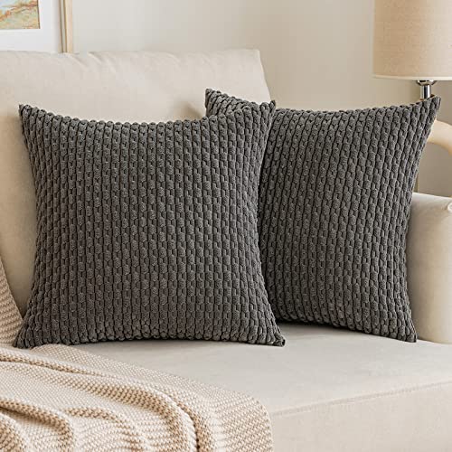 EMEMA Kordsamt Kissenbezüge Sofakissen 40x40 cm Moderne Kissenhüllen Dekorative Dekokissen Weicher Zierkissenbezug für Wohnzimmer Sofa Schlafzimmer 2er Set Dunkelgrau von EMEMA