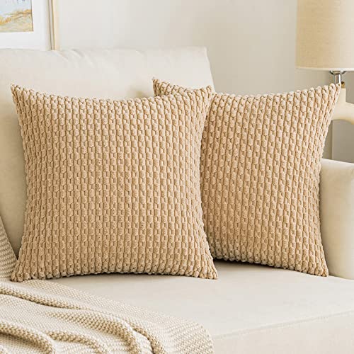 EMEMA Kordsamt Kissenbezüge Sofakissen 40x40 cm Moderne Kissenhüllen Dekorative Dekokissen Weicher Zierkissenbezug für Wohnzimmer Sofa Schlafzimmer 2er Set Leichter Kaffee von EMEMA