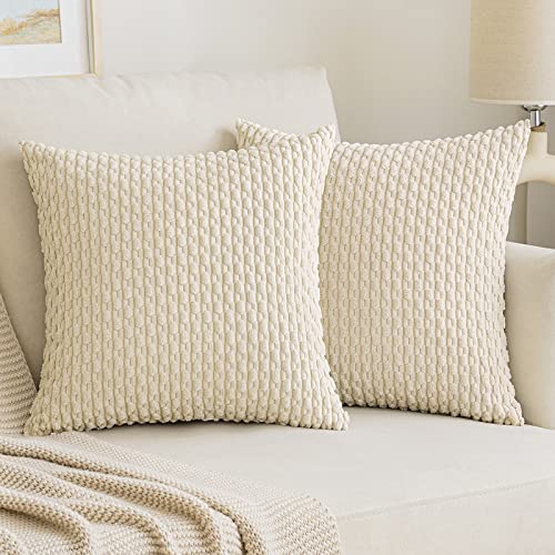 EMEMA Kordsamt Kissenbezüge Sofakissen 40x40 cm Moderne Kissenhüllen Dekorative Dekokissen Weicher Zierkissenbezug für Wohnzimmer Sofa Schlafzimmer 2er Set Off-White von EMEMA