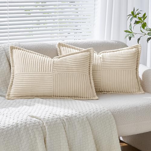 EMEMA Kordsamt Kissenbezüge Weich Dekokissen Dekorativ Kissenbezug 30x50 cm Kissenhülle Sofakissen Zierkissen Couchkissen 2er Set für Wohnzimmer Schlafzimmer Creme von EMEMA