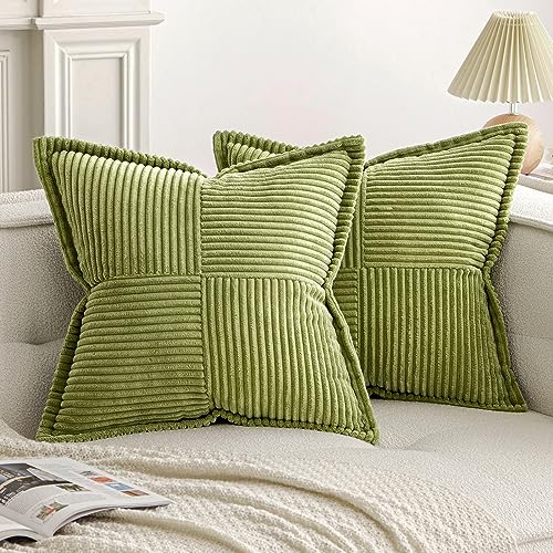 EMEMA Kordsamt Kissenbezüge Weich Dekokissen Dekorativ Kissenbezug 40x40 cm Kissenhülle Sofakissen Zierkissen Couchkissen 2er Set für Wohnzimmer Schlafzimmer Gras Grün von EMEMA