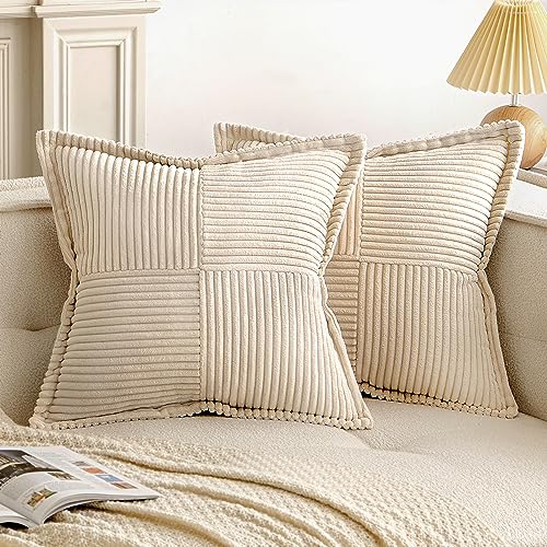 EMEMA Kordsamt Kissenbezüge Weich Dekokissen Dekorativ Kissenbezug 45x45 cm Kissenhülle Sofakissen Zierkissen Couchkissen 2er Set für Wohnzimmer Schlafzimmer Creme von EMEMA